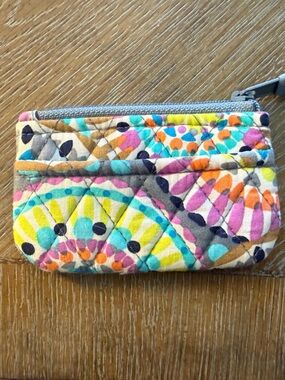 Vera Bradley Quilted Zip Card Case in Yellow, Teal, Pink and Orange